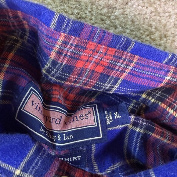 Vineyard Vines Murray Shirt Men's XL Flannel Red Blue Plaid Button Down E455 - Picture 6 of 11